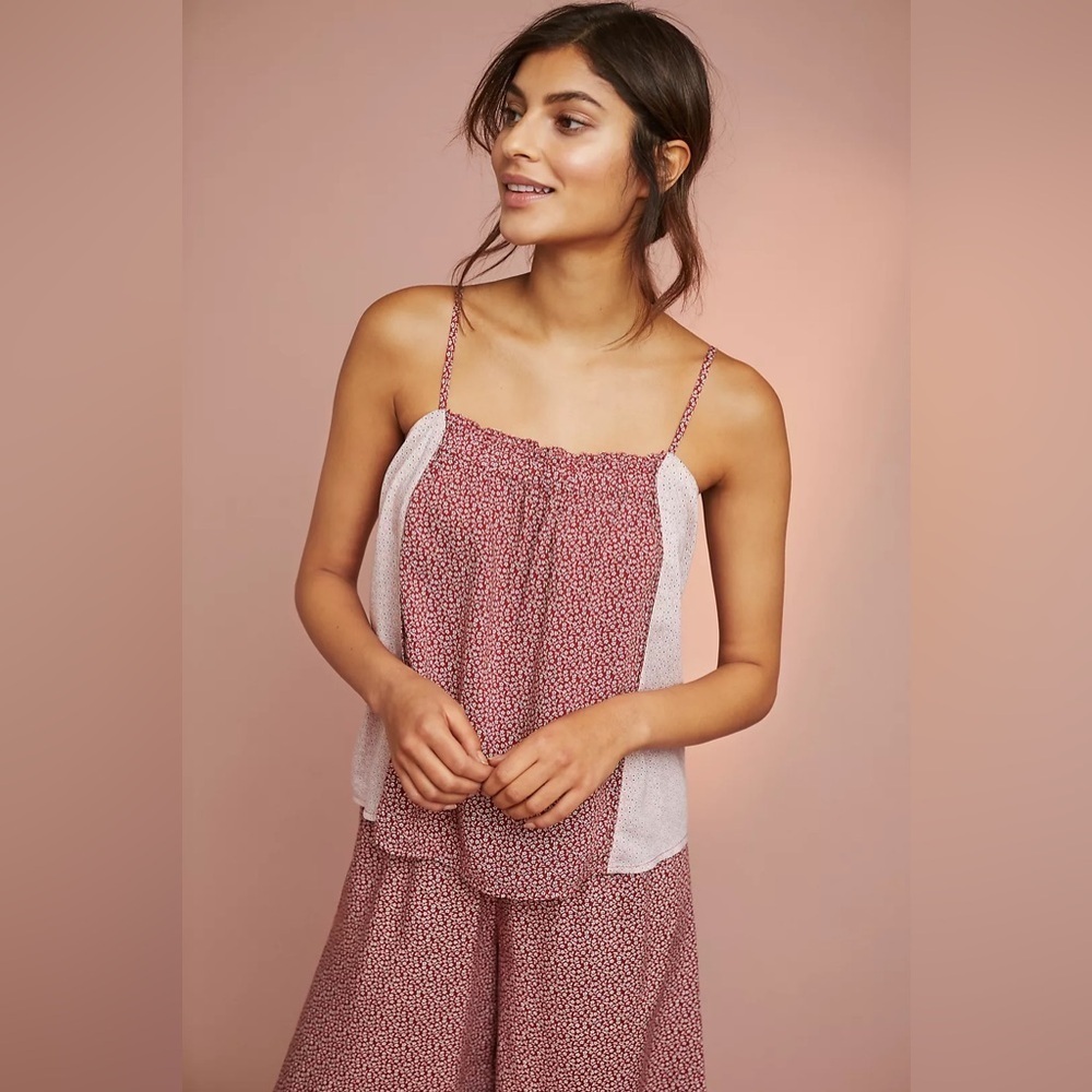 Floreat Loved By Anthropologie Sleeveless Floral Two-Tone Blouse